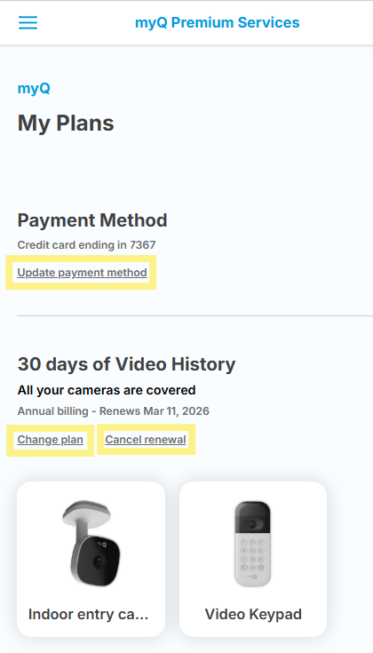 Manage Subscription Screenshot