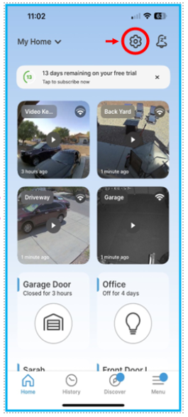 gear icon on the myQ app