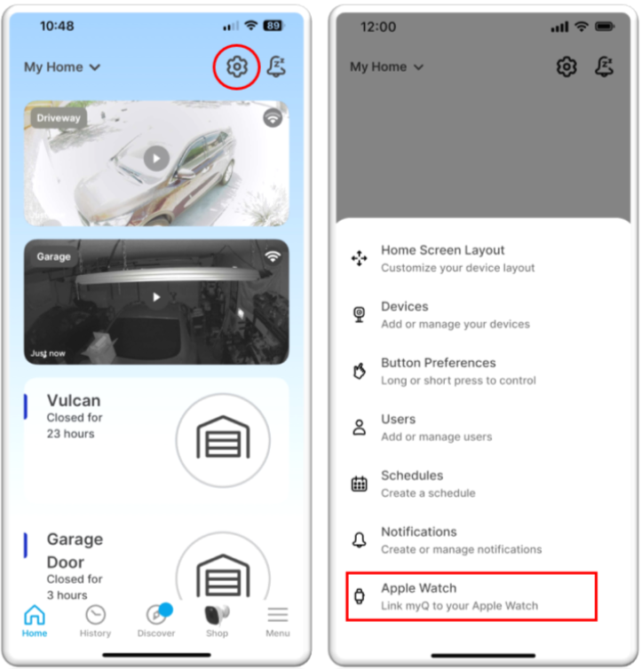 Screen showing Apple watch in settings menu (gear icon)